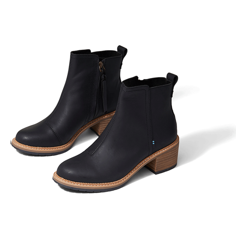TOMS Marina Leather Ankle Boot - Black - WMNS