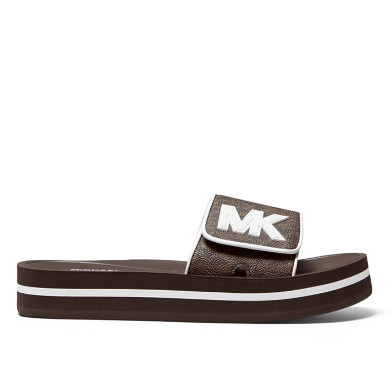 Michael Kors MK Platform Slide - Brown w/ White Logo - WMNS