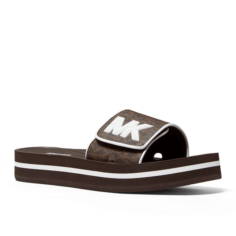 Michael Kors MK Platform Slide - Brown w/ White Logo - WMNS