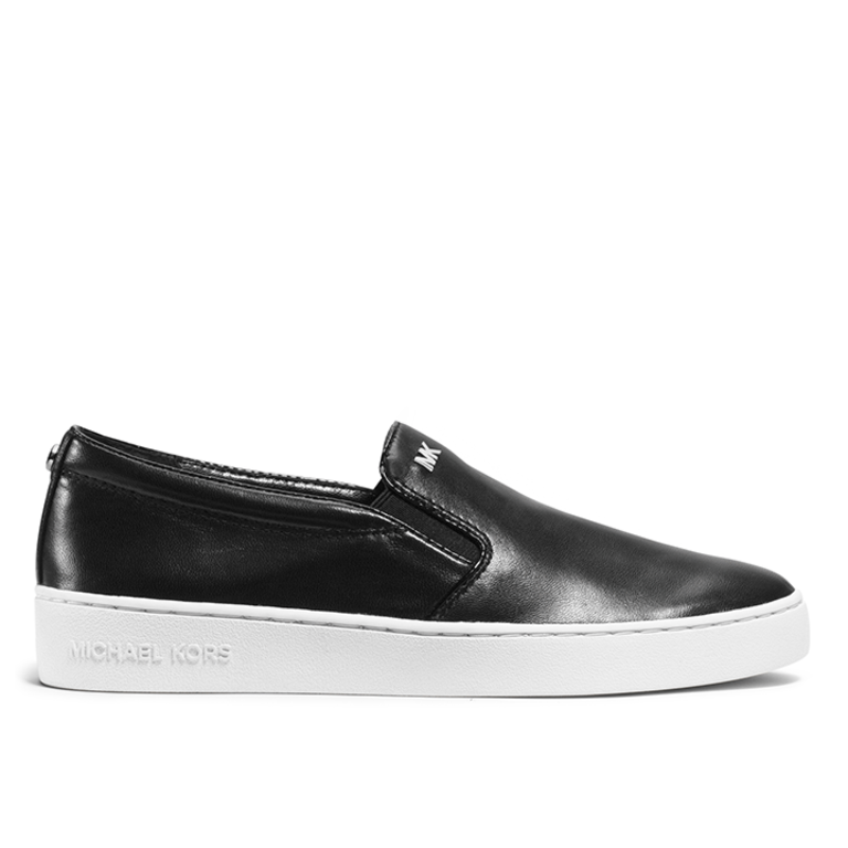 Michael Kors Keaton Leather Slip On Sneaker - Black on White - WMNS