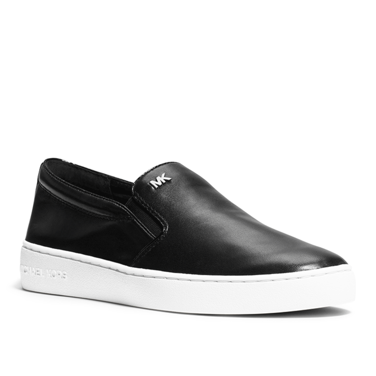 Michael Kors Keaton Leather Slip On Sneaker - Black on White - WMNS