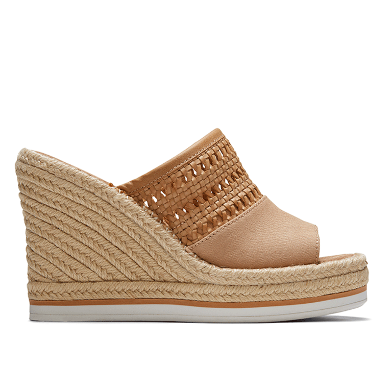 TOMS Monica Mule Basketweave Wedge Honey Tan WMNS