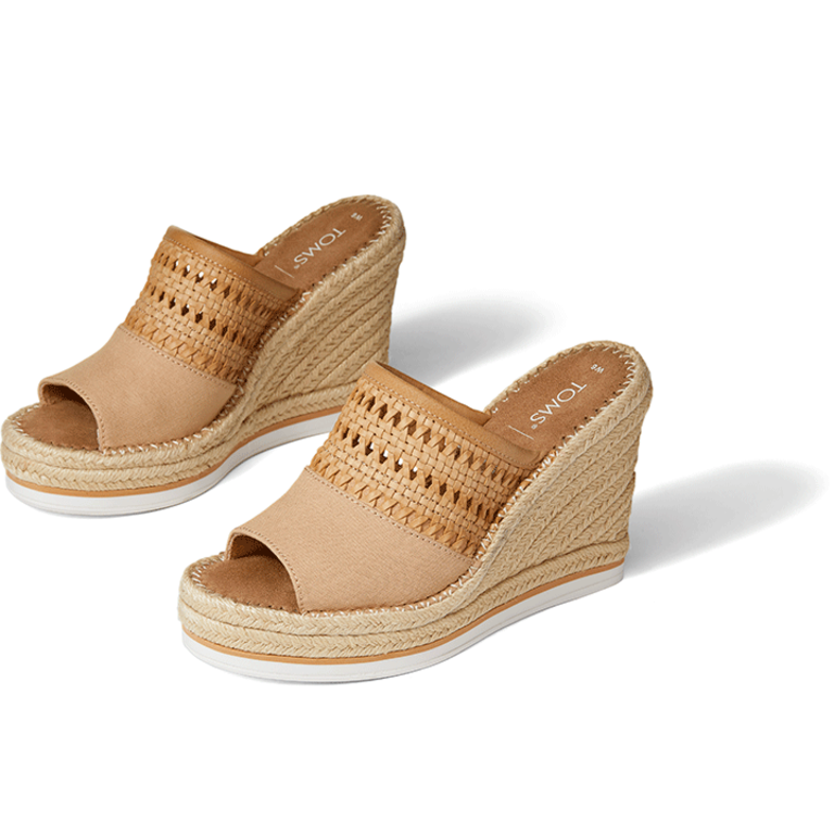 TOMS Monica Mule Basketweave Wedge Honey Tan BLVD Shoes