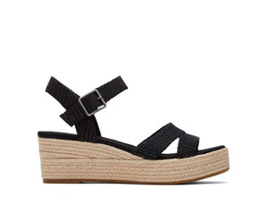 Espadrille Wedges Toms Black Leather Women's Espadrilles TOMS