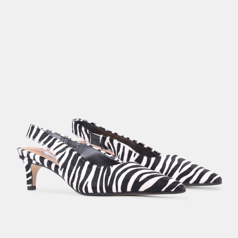 Steve Madden Steve Madden - Carmen - Slingback Kitten Heel - Black Patent / Zebra