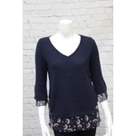 Bali Navy Top with Floral Trim