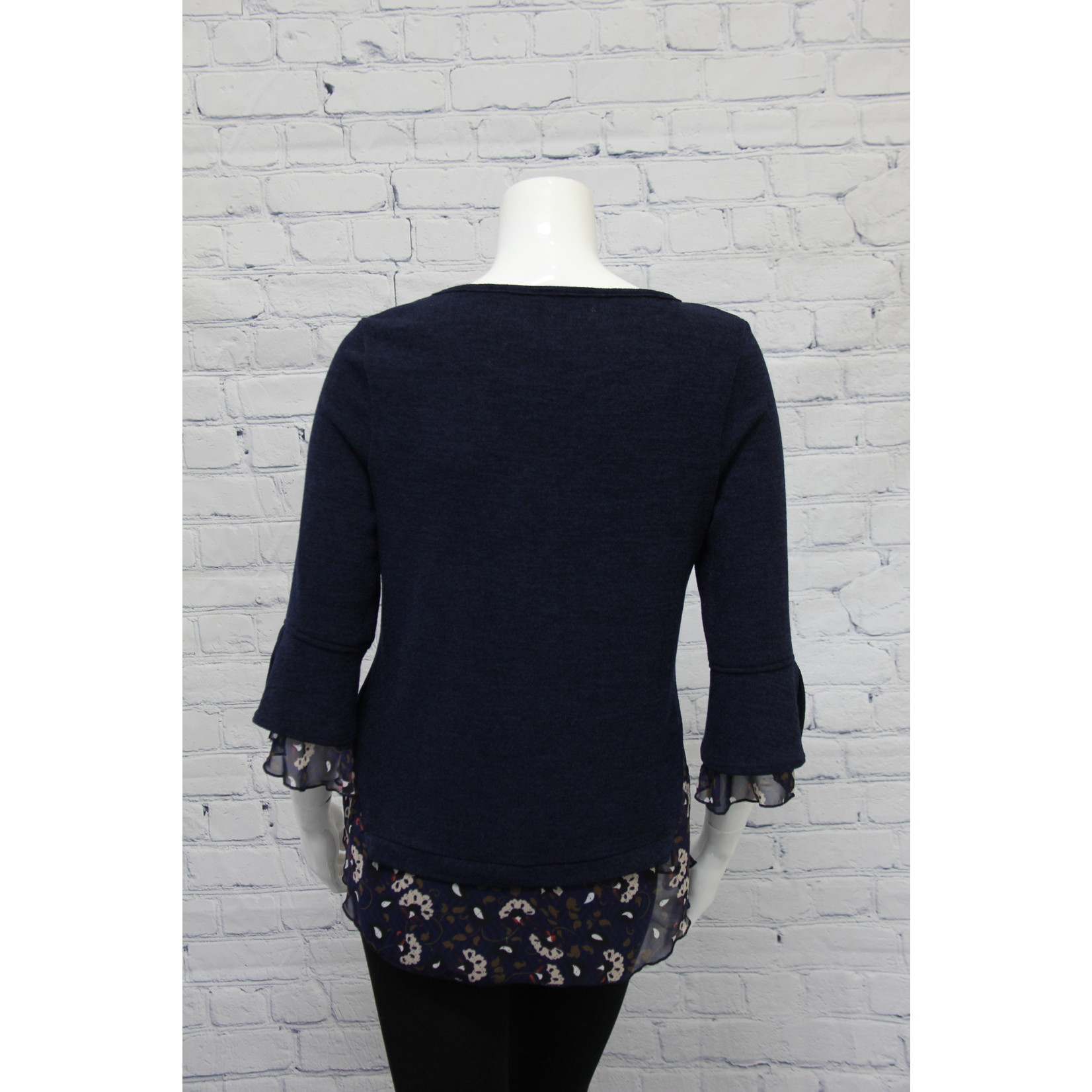 Bali Navy Top with Floral Trim