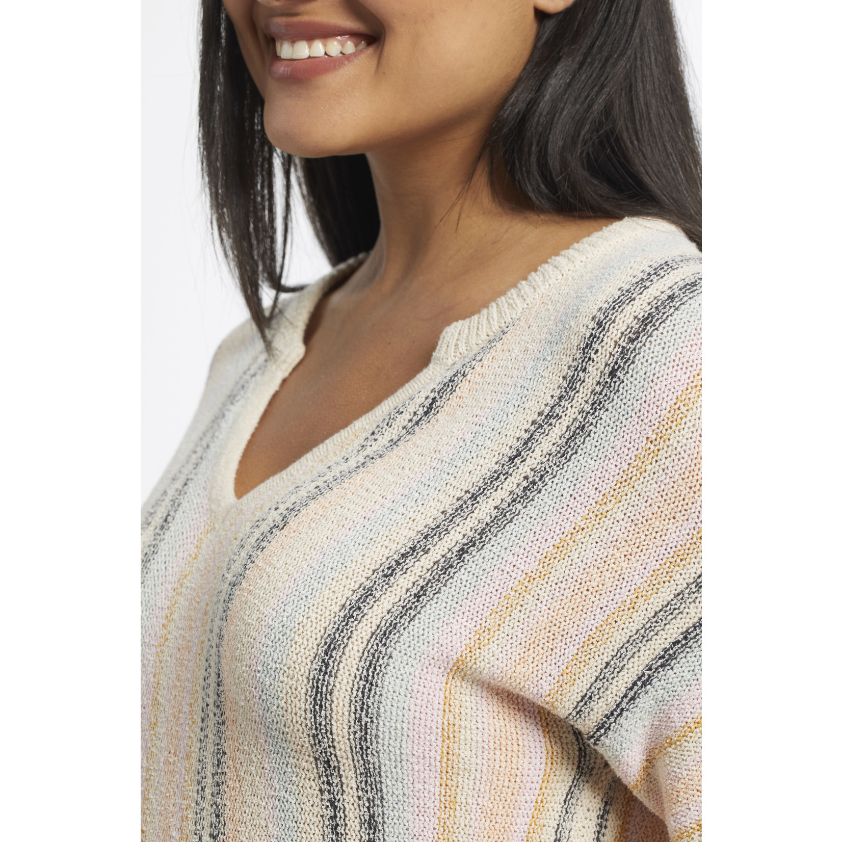 Tribal 3/4 Sleeve Split Neck Sweater