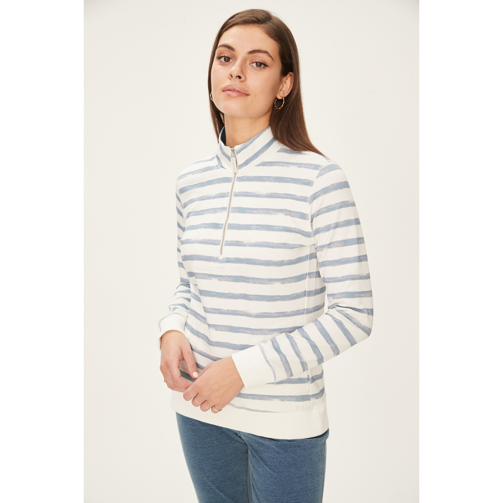 Charlie B Striped 1/2 Zip Top With Pockets
