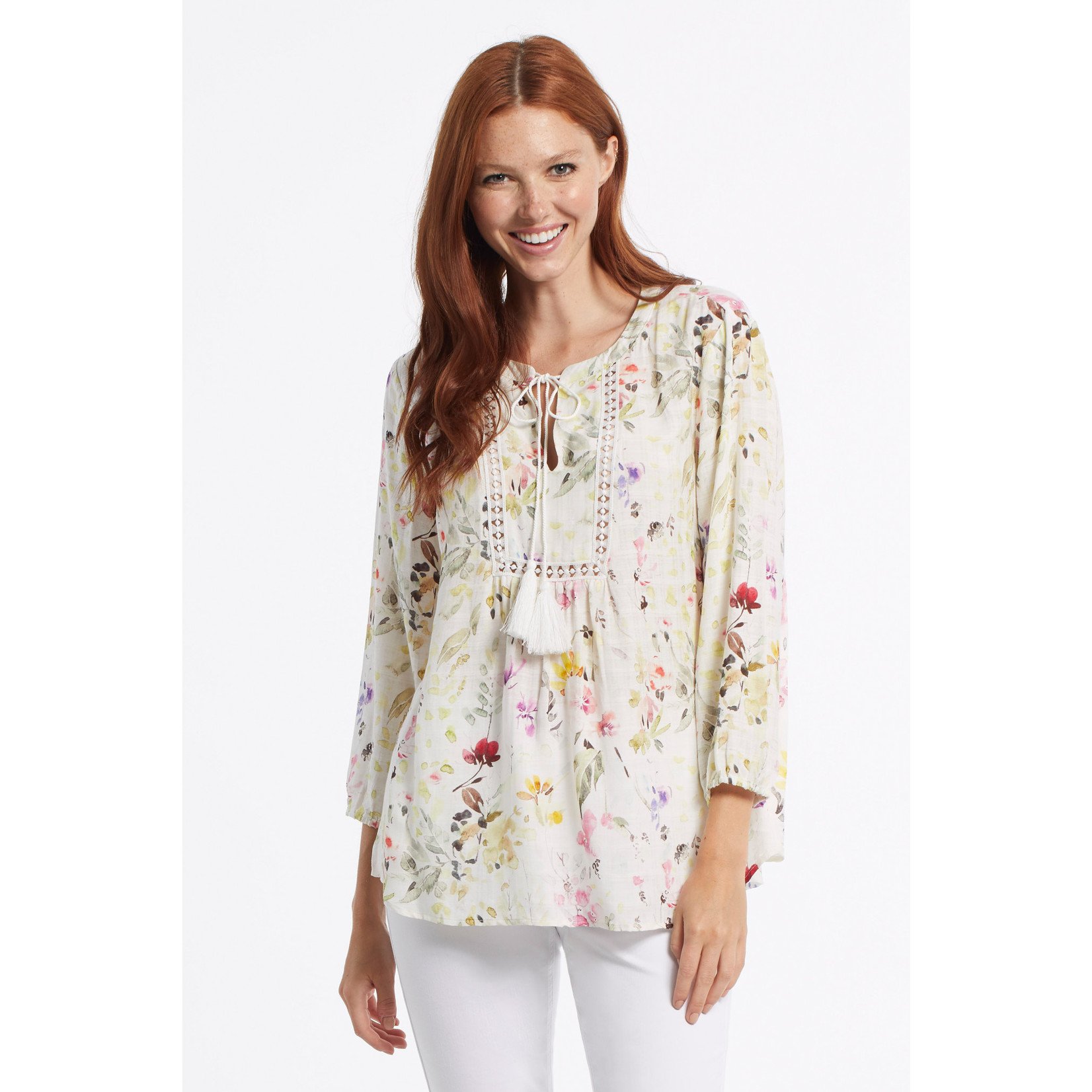 Tribal 3/4 Sleeve Blouse With Lacetrim