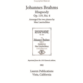Lauren Publications Brahms - Rhapsody Op.119 No.4 for two pianos