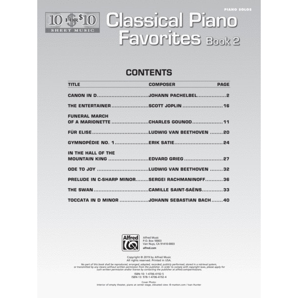 10 for 10 Sheet Music: Classical Piano Favorites, Book 2 - PianoWorks, Inc