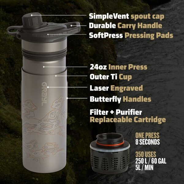 GRAYL GeoPress TI Filter & Purifier Bottle - Olive Drab