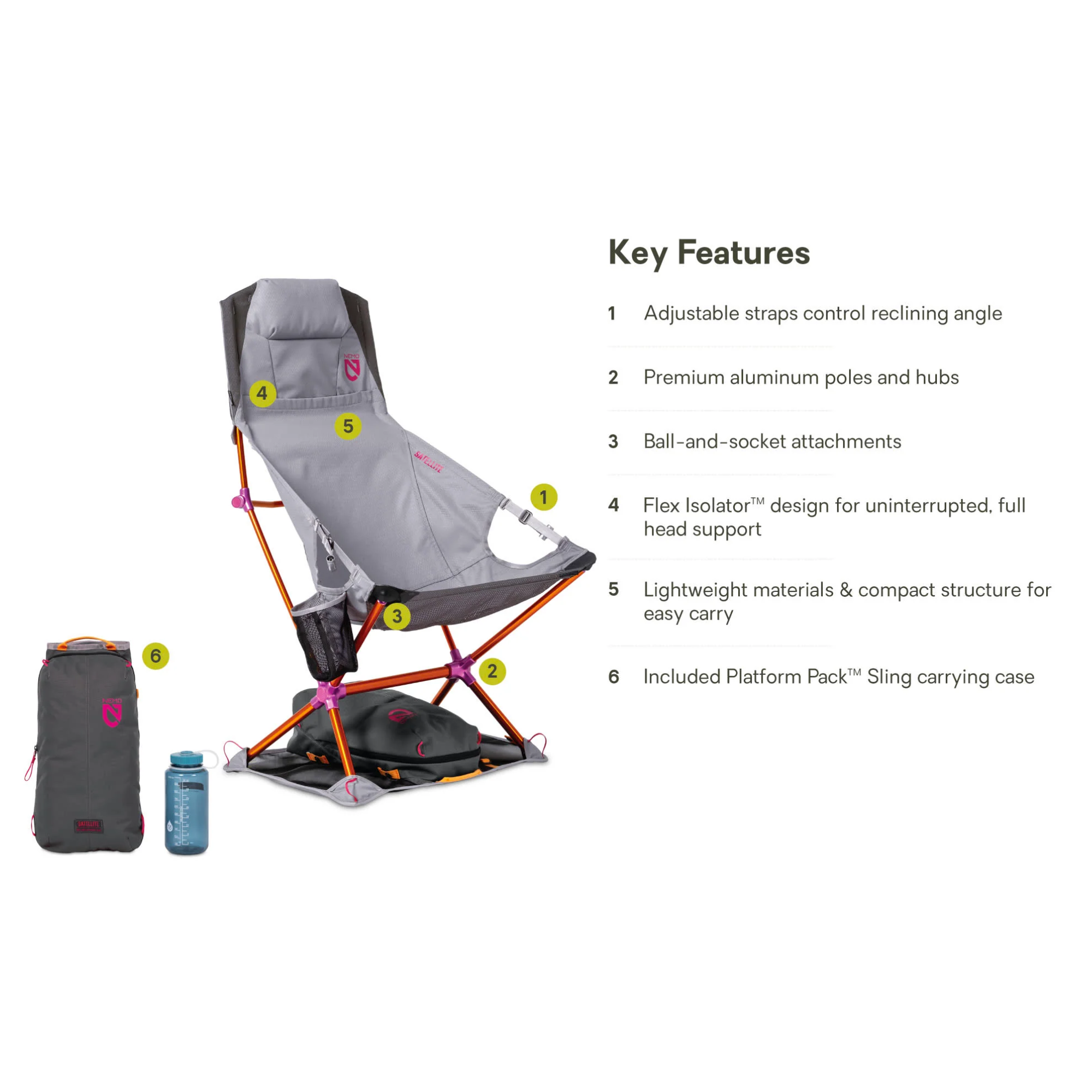 NEMO Satellite Reclining Camp Chair - Quicksilver