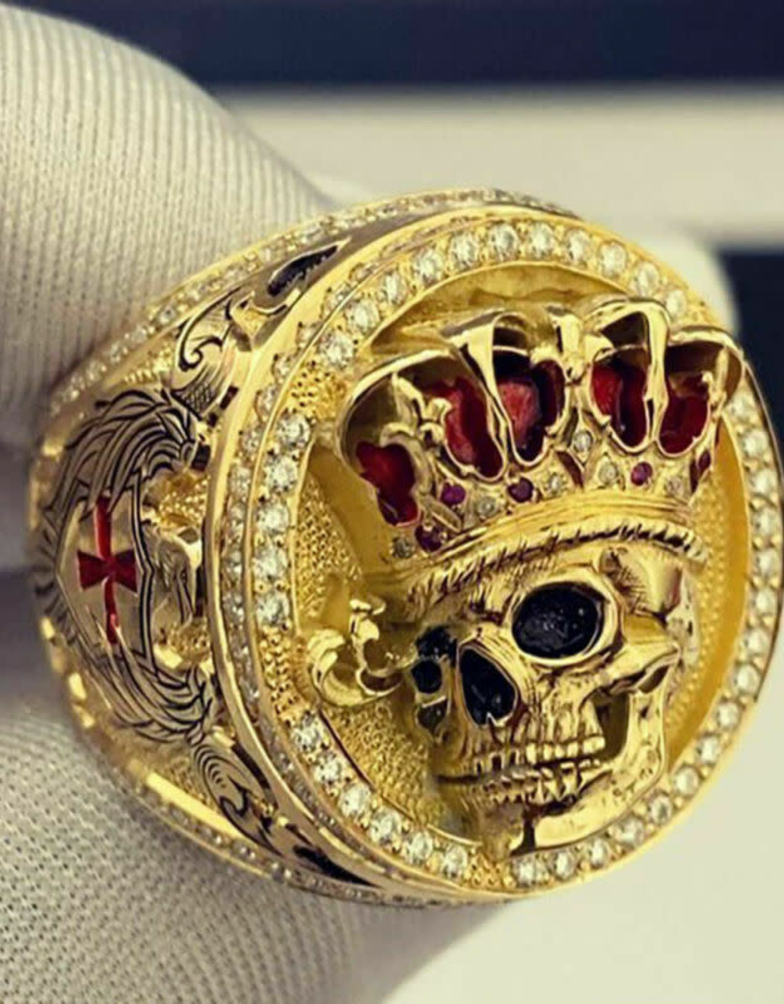 Ring Stainless Steel Gold Skull with Crown