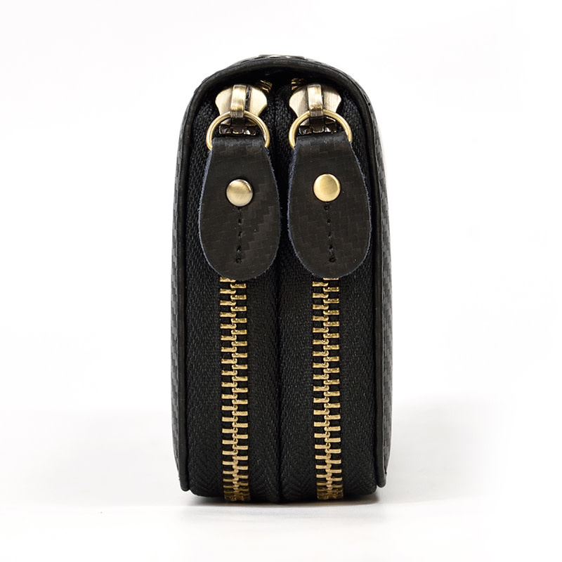 Andrew Long Wallet Gold Zipper Carbon Leather