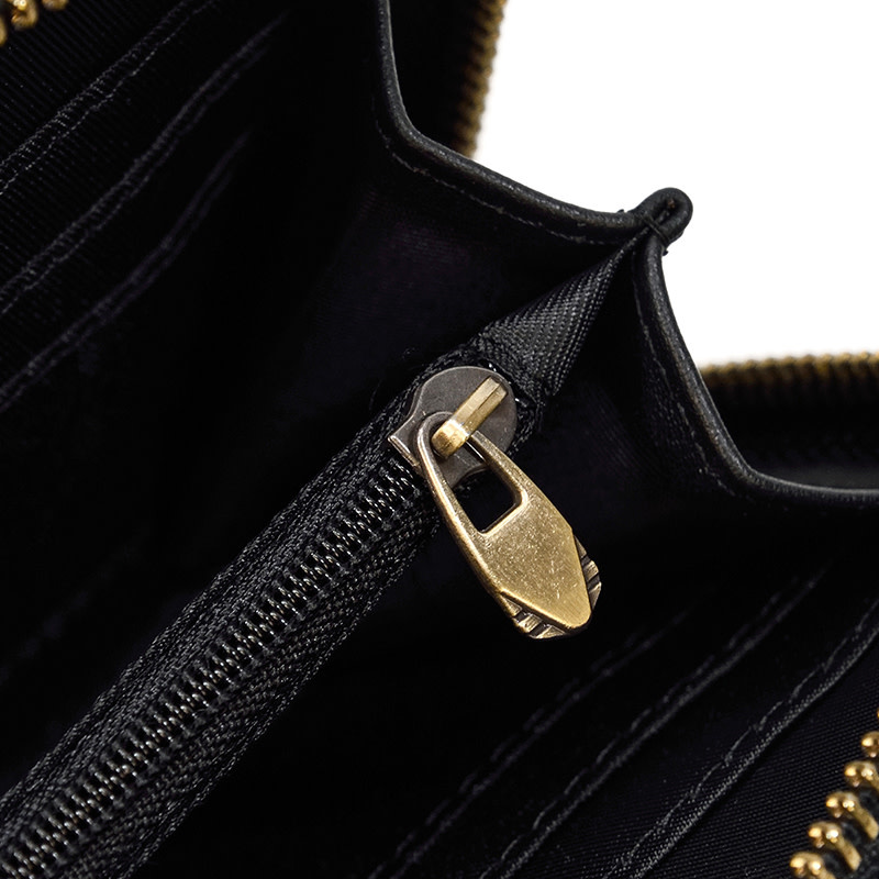 Andrew Long Wallet Gold Zipper Carbon Leather