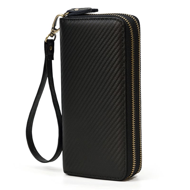 Andrew Long Wallet Gold Zipper Carbon Leather