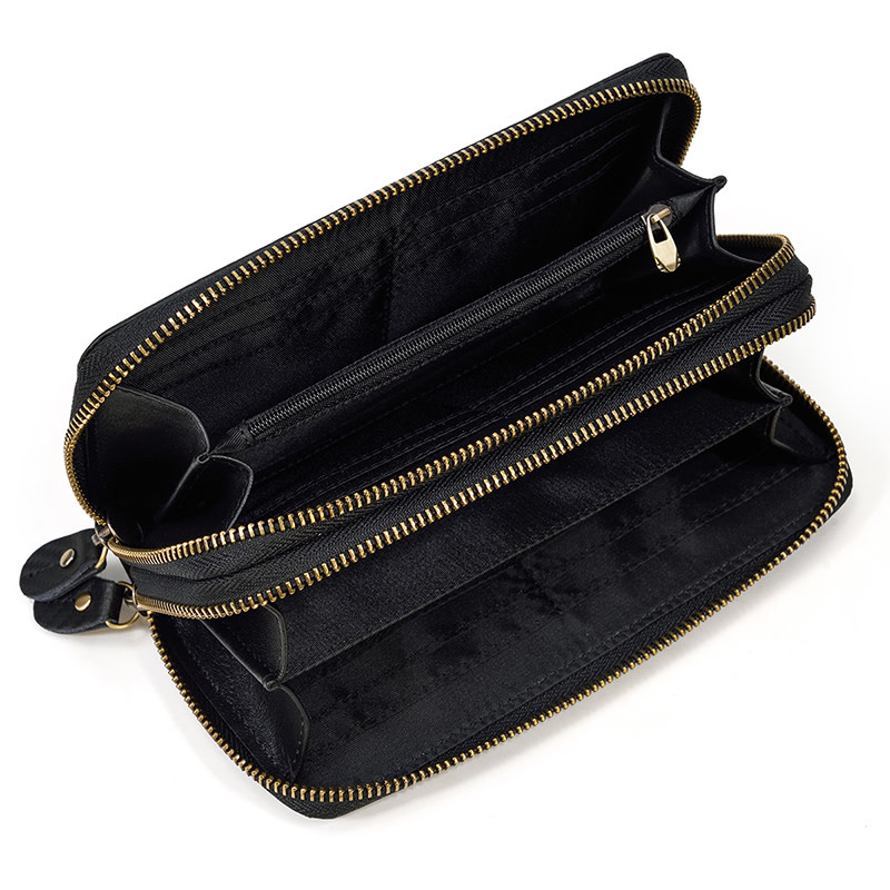 Andrew Long Wallet Gold Zipper Carbon Leather