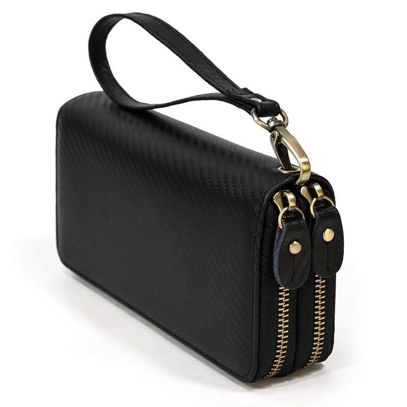 Andrew Long Wallet Gold Zipper Carbon Leather