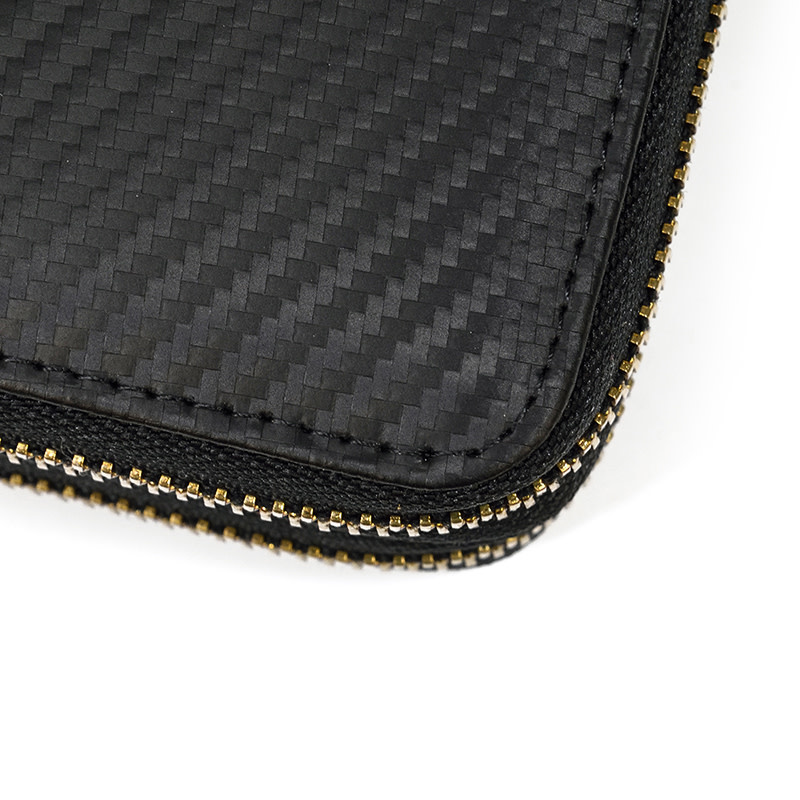 Andrew Long Wallet Gold Zipper Carbon Leather