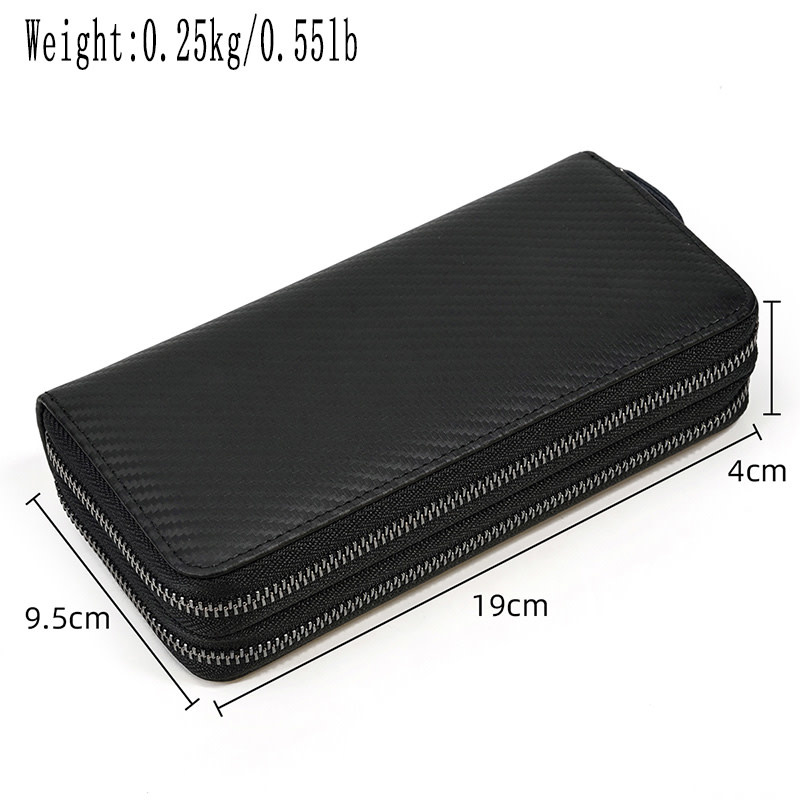 Elias Long Wallet Black Zipper Carbon Leather