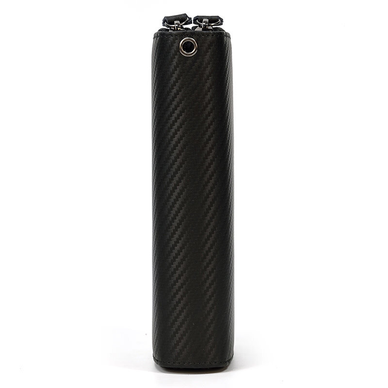 Elias Long Wallet Black Zipper Carbon Leather