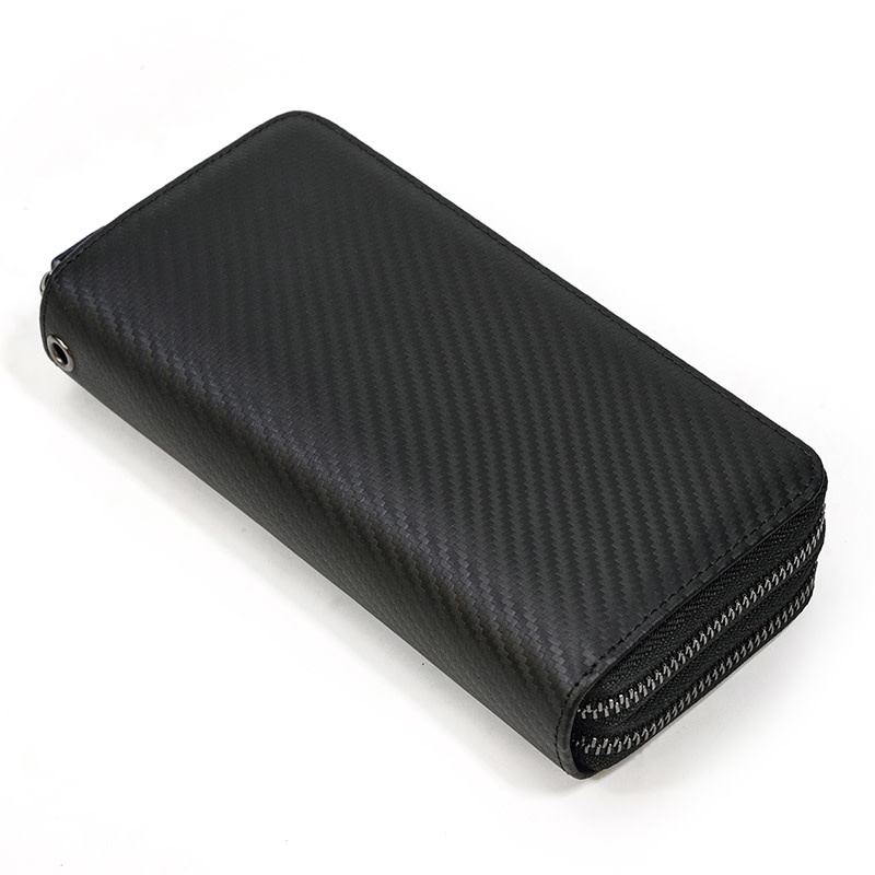 Elias Long Wallet Black Zipper Carbon Leather