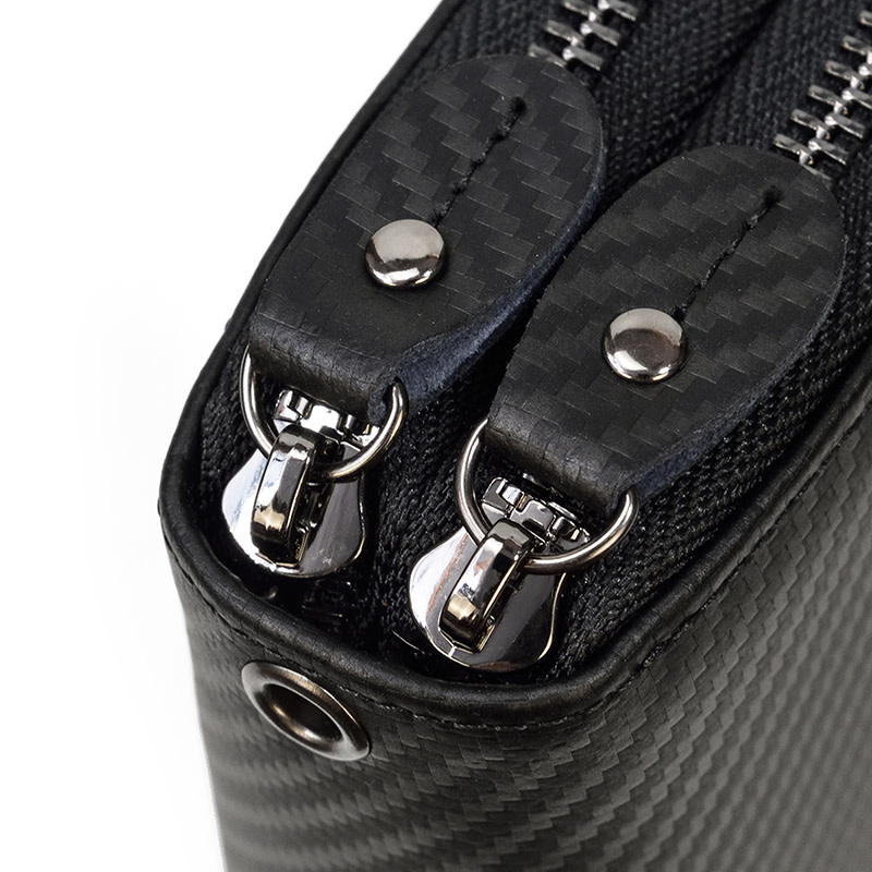 Elias Long Wallet Black Zipper Carbon Leather