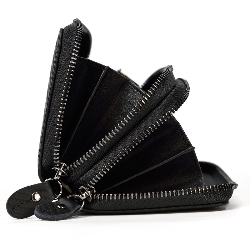 Elias Long Wallet Black Zipper Carbon Leather