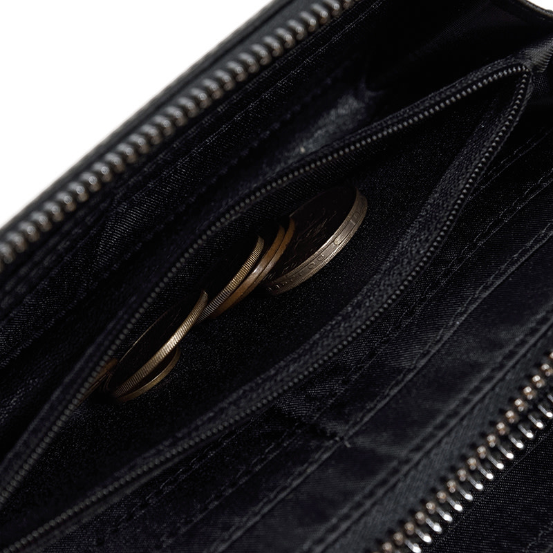 Elias Long Wallet Black Zipper Carbon Leather