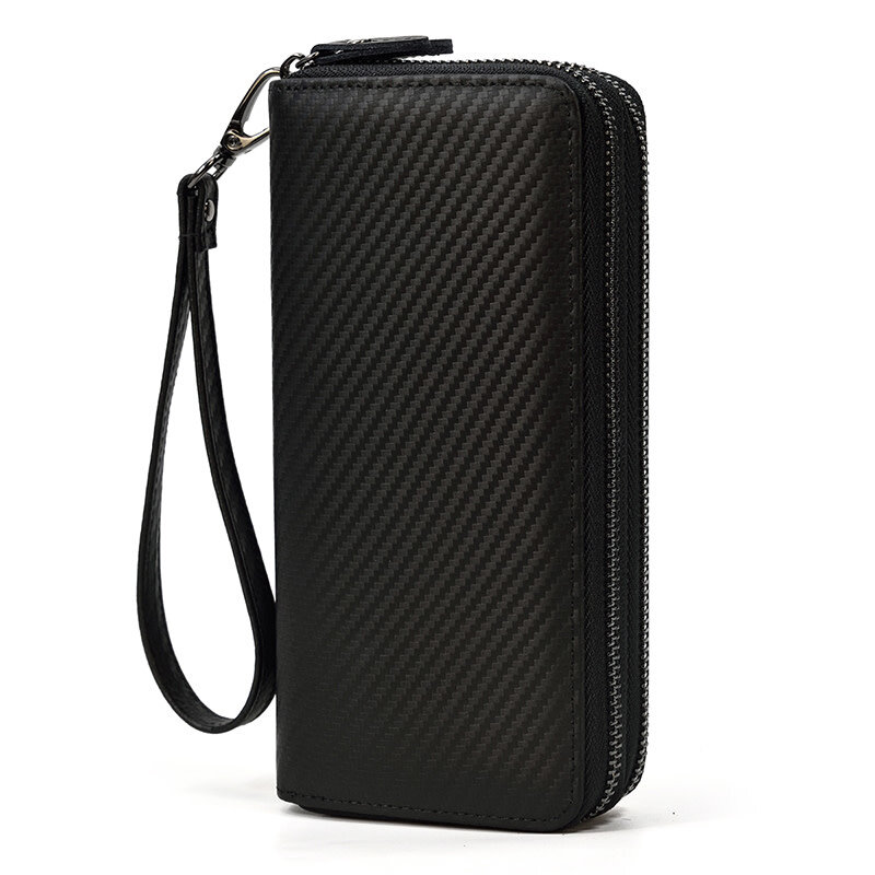 Elias Long Wallet Black Zipper Carbon Leather