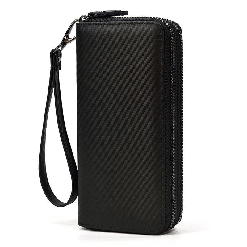 Elias Long Wallet Black Zipper Carbon Leather