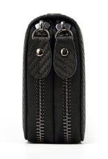 Elias Long Wallet Black Zipper Carbon Leather
