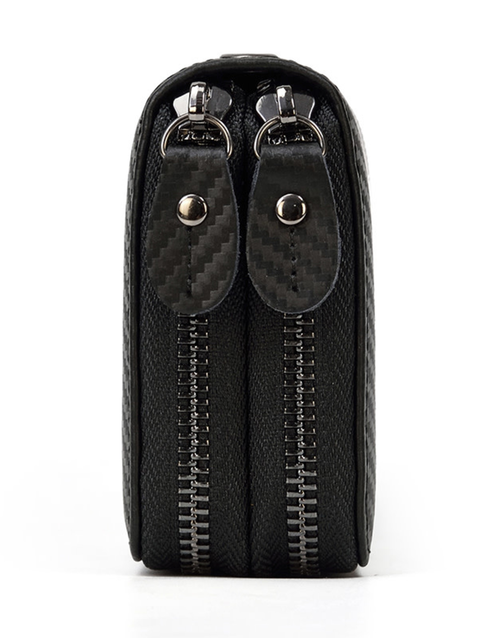 Elias Long Wallet Black Zipper Carbon Leather