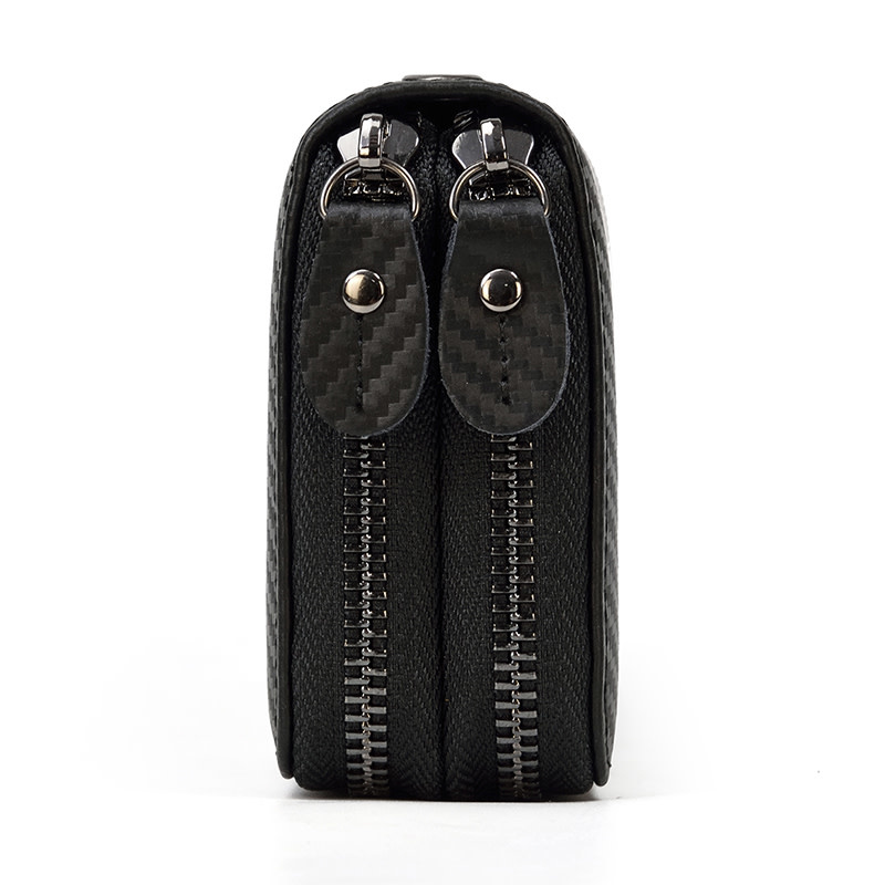 Elias Long Wallet Black Zipper Carbon Leather