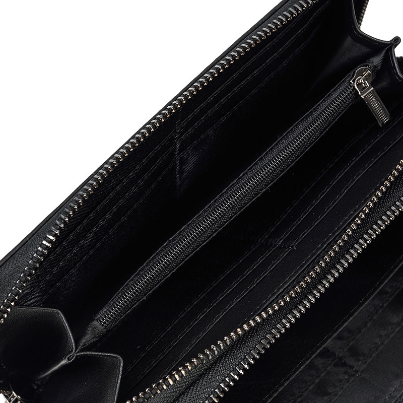Elias Long Wallet Black Zipper Carbon Leather