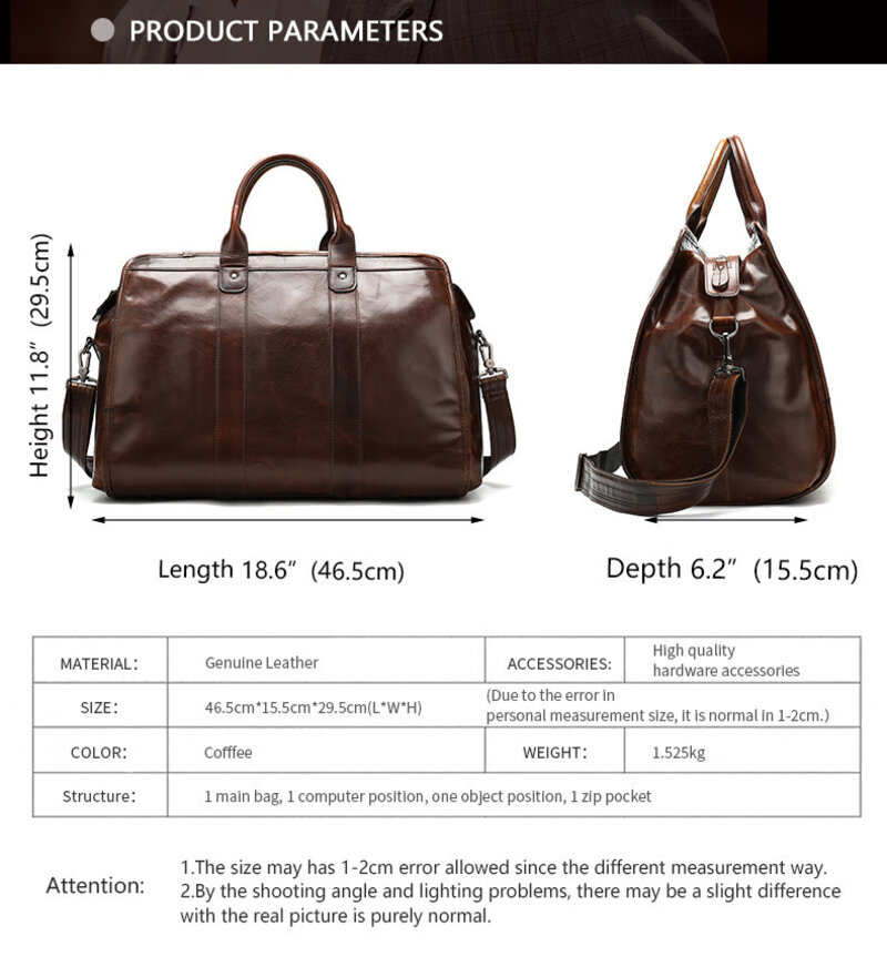 Silas Travel Luggage Bag Genuine Leather