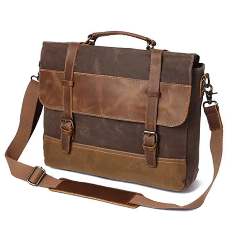 Emmett Shoulder Strap Hard Canves Bag Genuine Leather