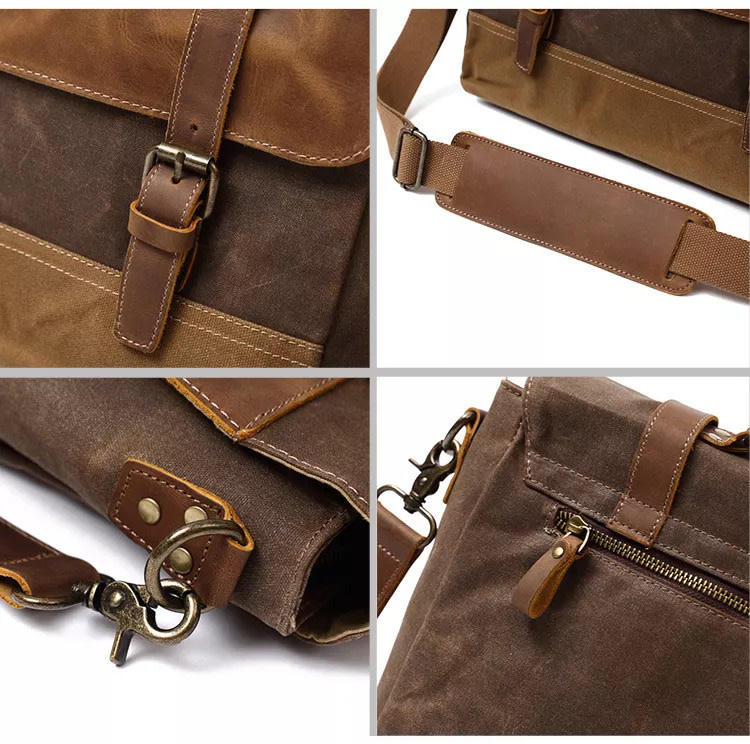 Emmett Shoulder Strap Hard Canves Bag Genuine Leather