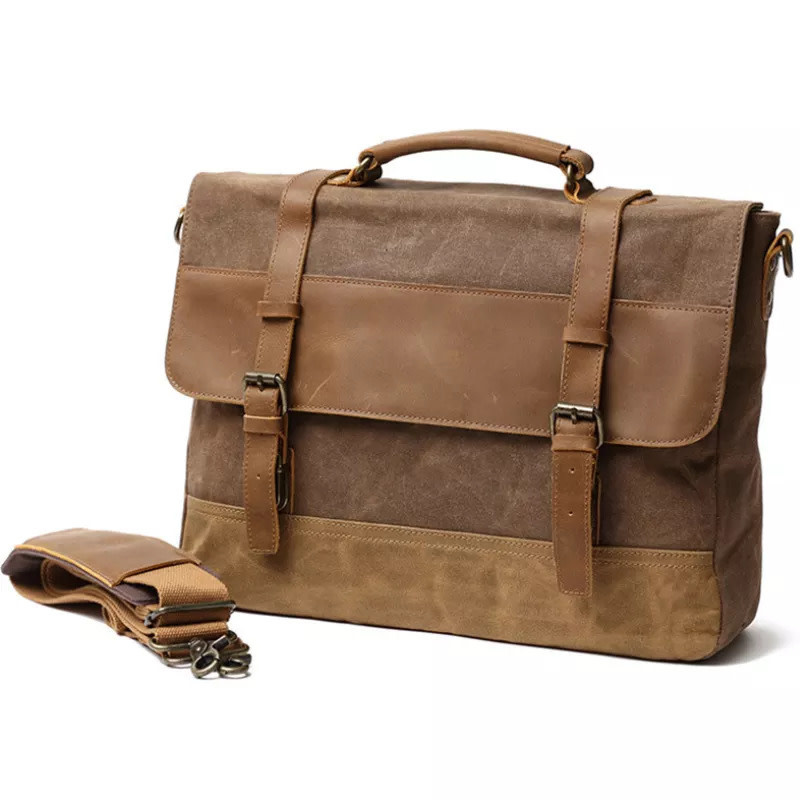 Emmett Shoulder Strap Hard Canves Bag Genuine Leather