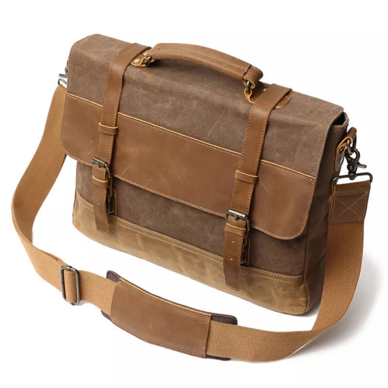 Emmett Shoulder Strap Hard Canves Bag Genuine Leather