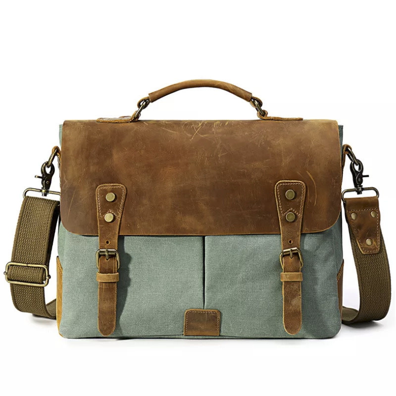Zachary Shoulder Strap Canvas Bag Genuine Leather