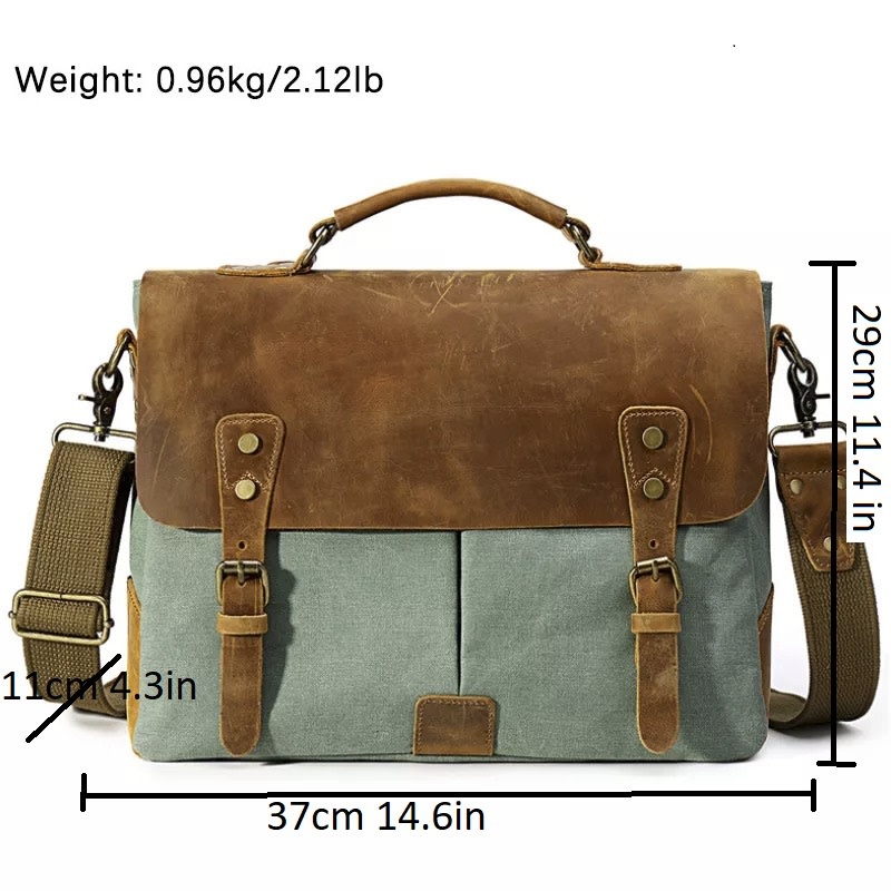 Zachary Shoulder Strap Canvas Bag Genuine Leather