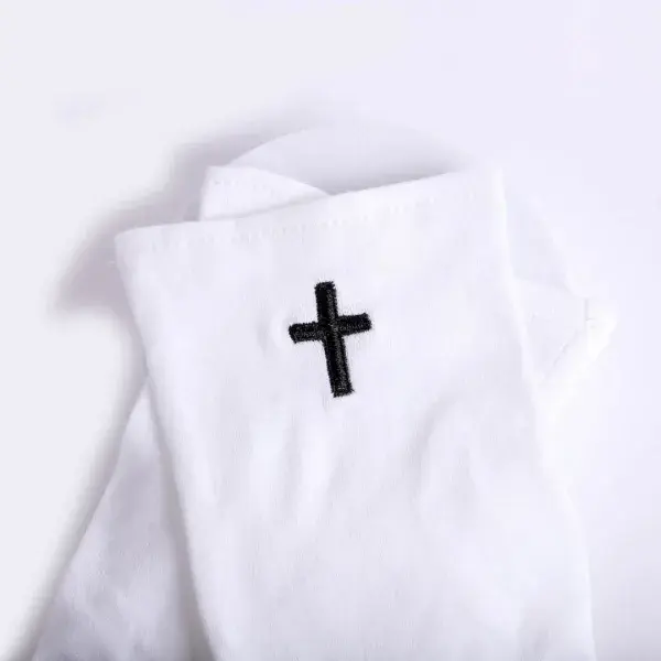 Gloves White Black Cross