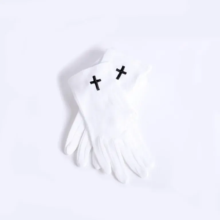 Gloves White Black Cross