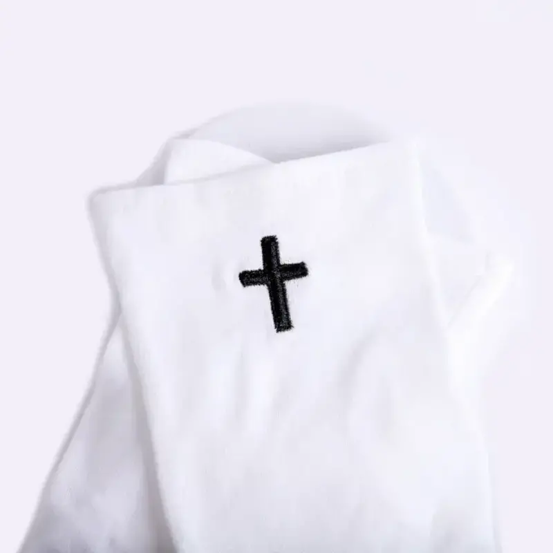 Gloves White Black Cross