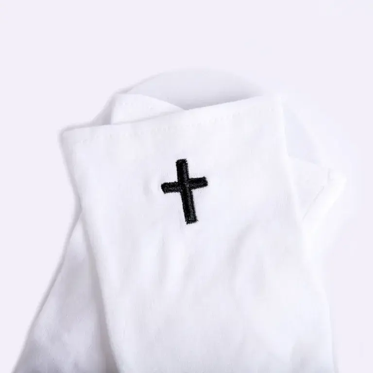 Gloves White Black Cross