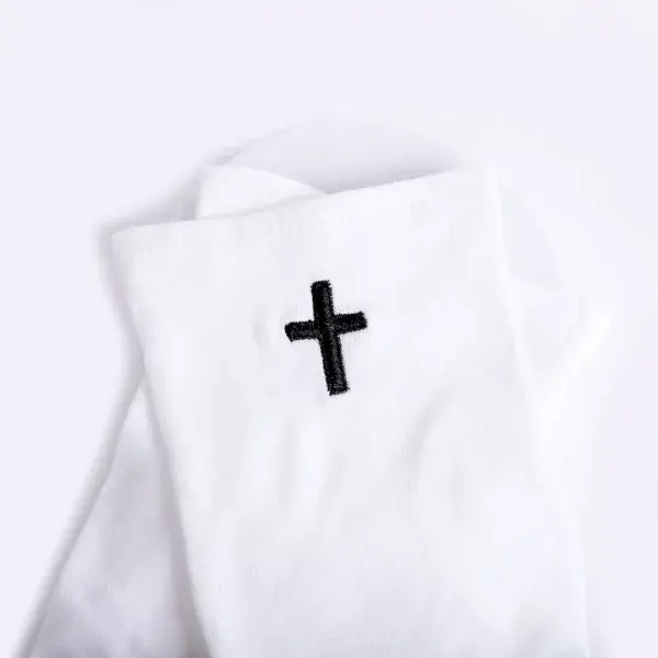 Gloves White Black Cross