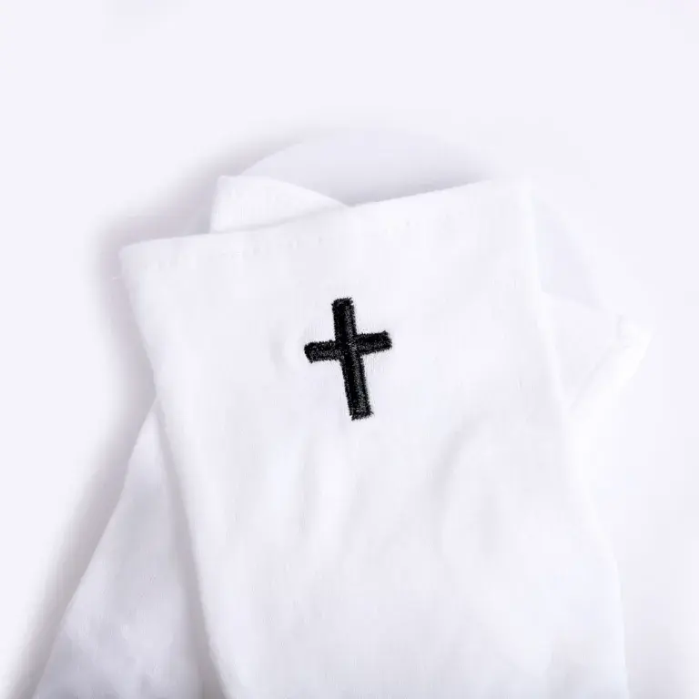 Gloves White Black Cross
